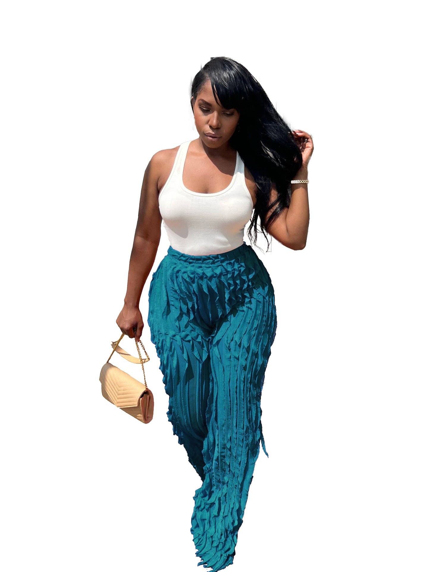 MB Fashion Wholesale - Wholesale Pants - Women's - MB FASHION High-Waisted Ruffle Wide-Leg Pants 1873LY22