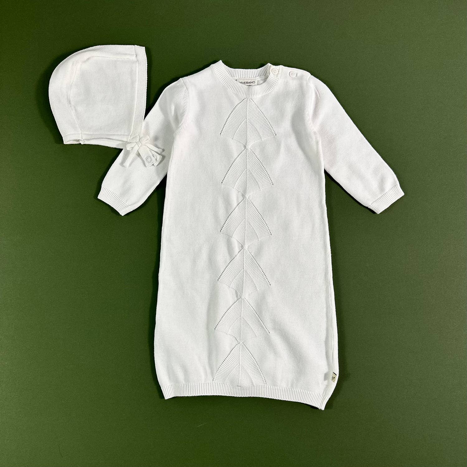 Dove White Pointelle Knit Baby Sleep Gown & Hat 2pc -Organic for wholesale on Faire