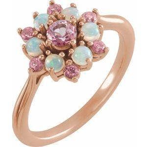 Bague d'inspiration florale topaze rose pâle 14 carats et opale éthiopienne pour la vente par Mystiqe Boutique