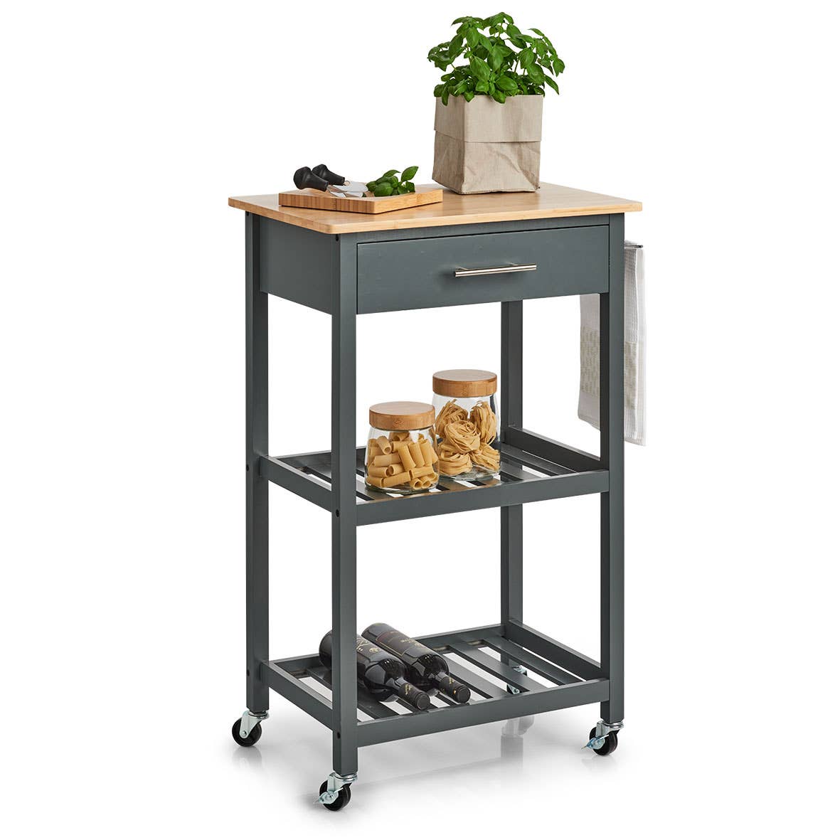 Kitchen trolley, MDF/bamboo, gray for wholesale on Faire4