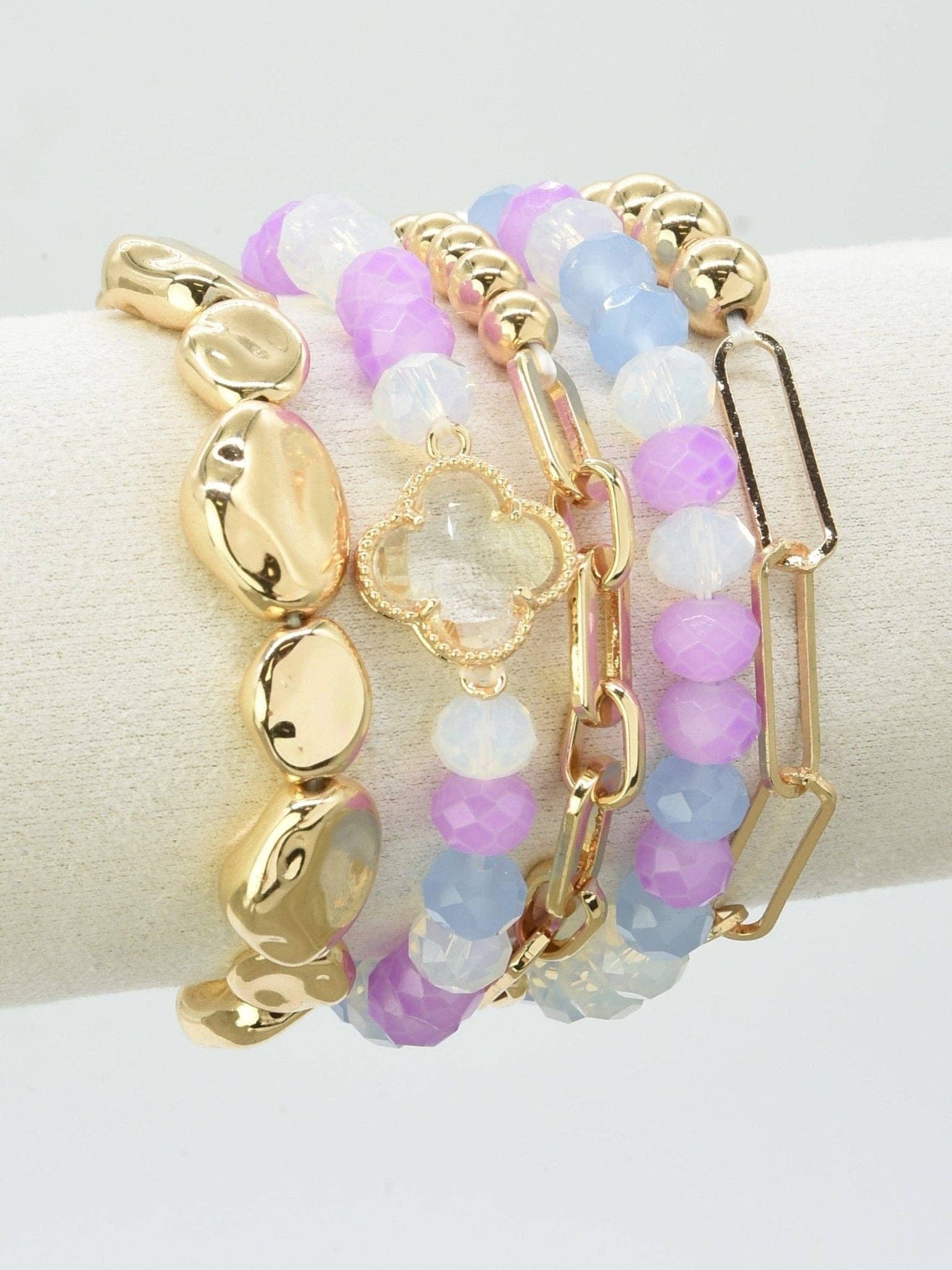 MiMi Wholesale - Wholesale Jewelry Set - Beaded Clover Accent Jewelry Set Bracelet11