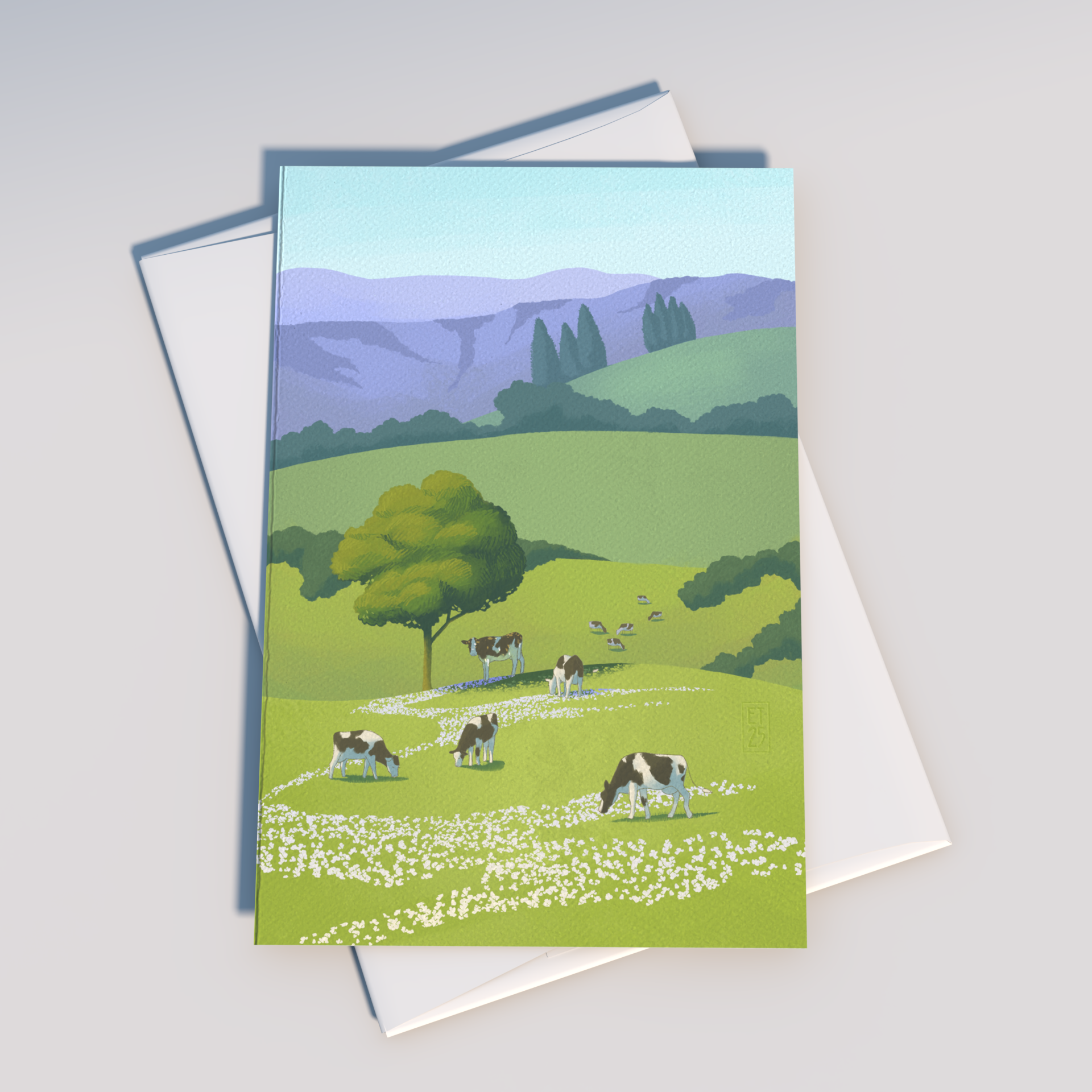 Tiday Art - Wholesale Everyday Greeting Card - Greener Pastures - A6 Greeting Card Pack of Cows Grazing4