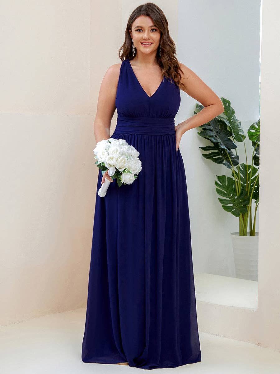 Ever-Pretty - Wholesale Formele jurk - Dames - Maxi avondjurk in plusmaat met dubbele V-hals54