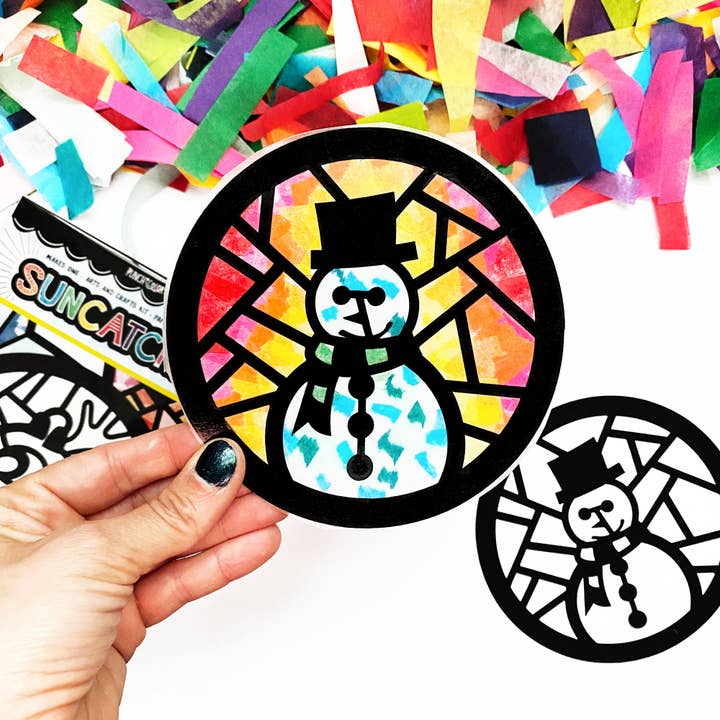 Snowman Paper Suncatcher Craft Kit for wholesale by Punch of Color