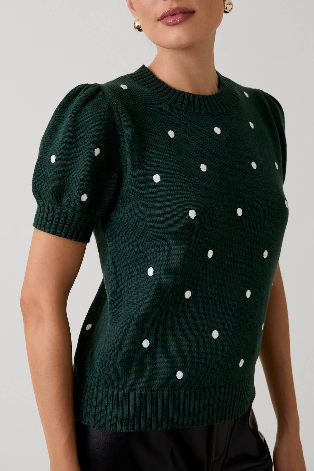 Sunday Edition - Wholesale Knit Sweater - Women's - ROUND NECK PUFF SHORT SLEEVE "POLKA DOT" EMBROIDERED SWEATER47