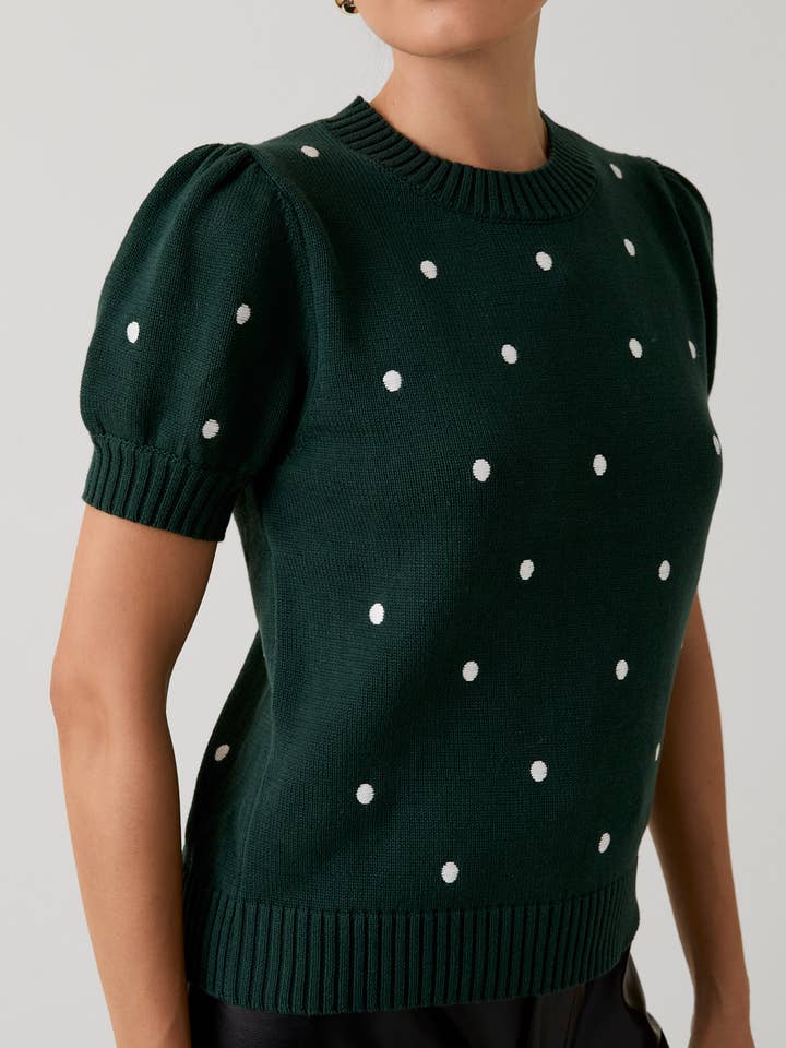 Sunday Edition by LE LIS - Wholesale Knit Sweater - Women's - ROUND NECK PUFF SHORT SLEEVE "POLKA DOT" EMBROIDERED SWEATER46