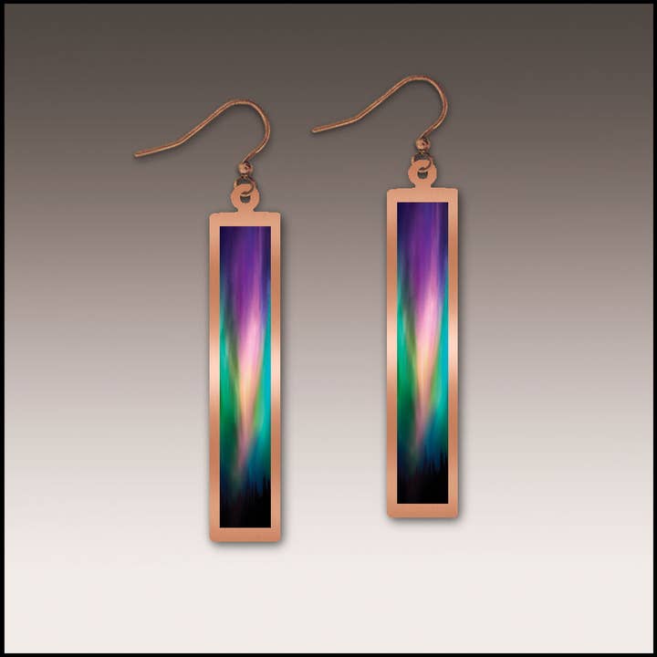 Northern Lights Flowerbud Copper Showcase Earrings for wholesale by Illustrated Light & DC Designs