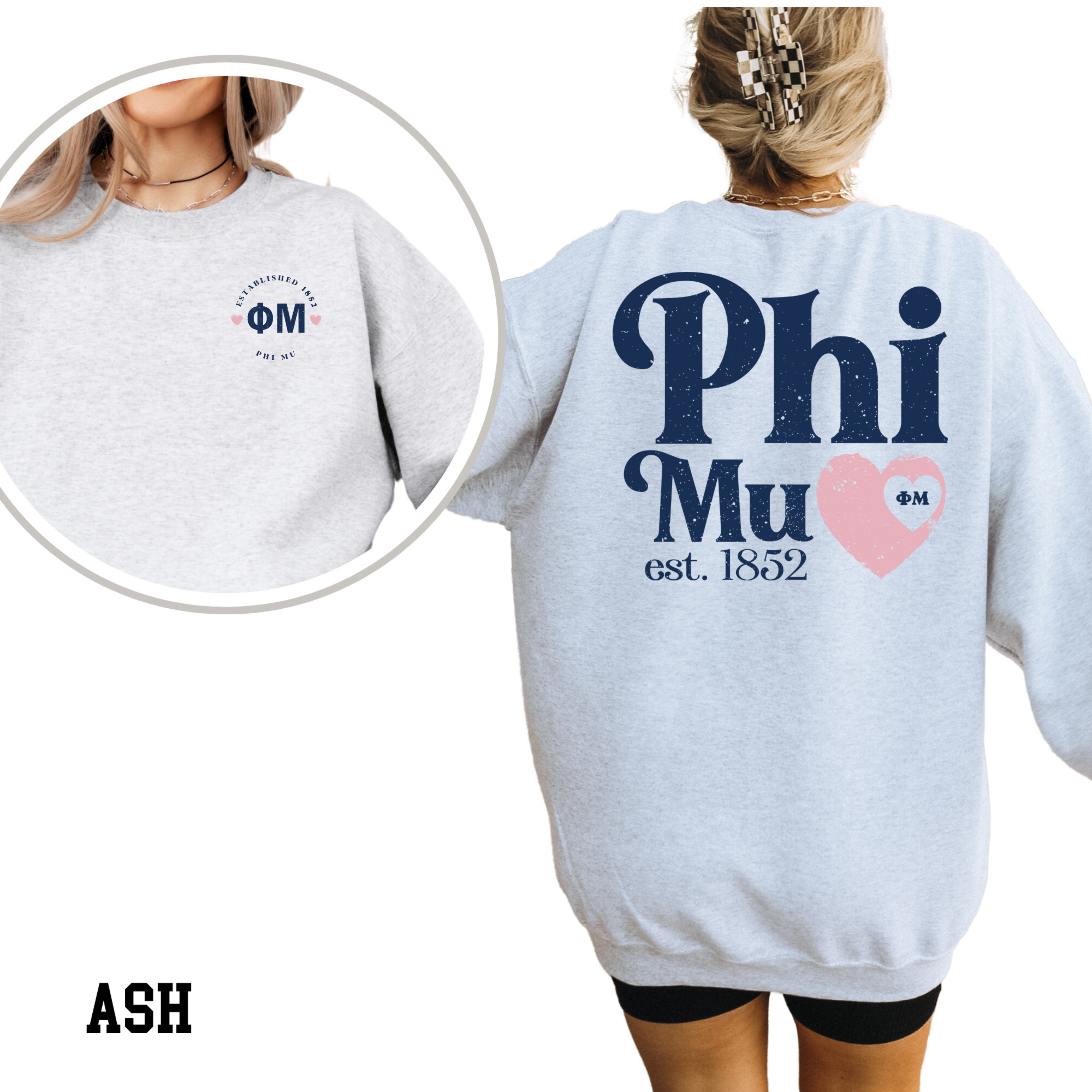 Kite and Crest - Vendita all'ingrosso Felpa stampata - Donna - Felpa della confraternita Phi Mu Faded Love0