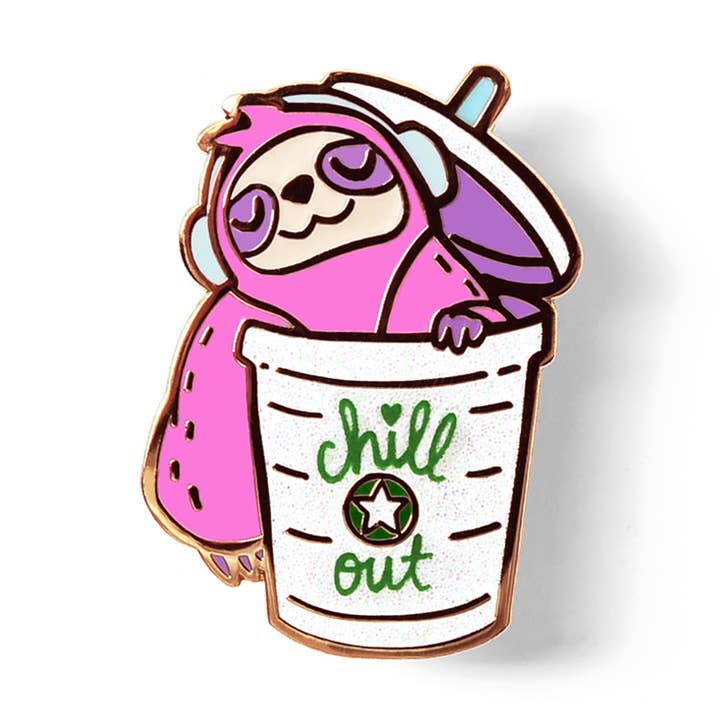 Chill Out Sloth Coffee Enamel Pin, fars dag gåva för wholesale av Flair Fighter