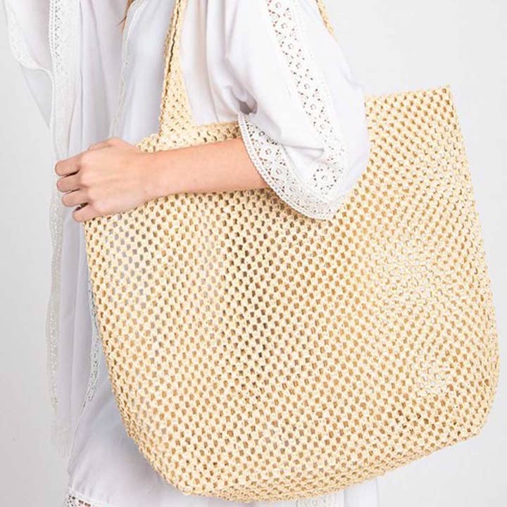 3AM BY H&D ACCESSORIES - Wholesale Beach Bag - SOLID CROCHET STRAW BAG