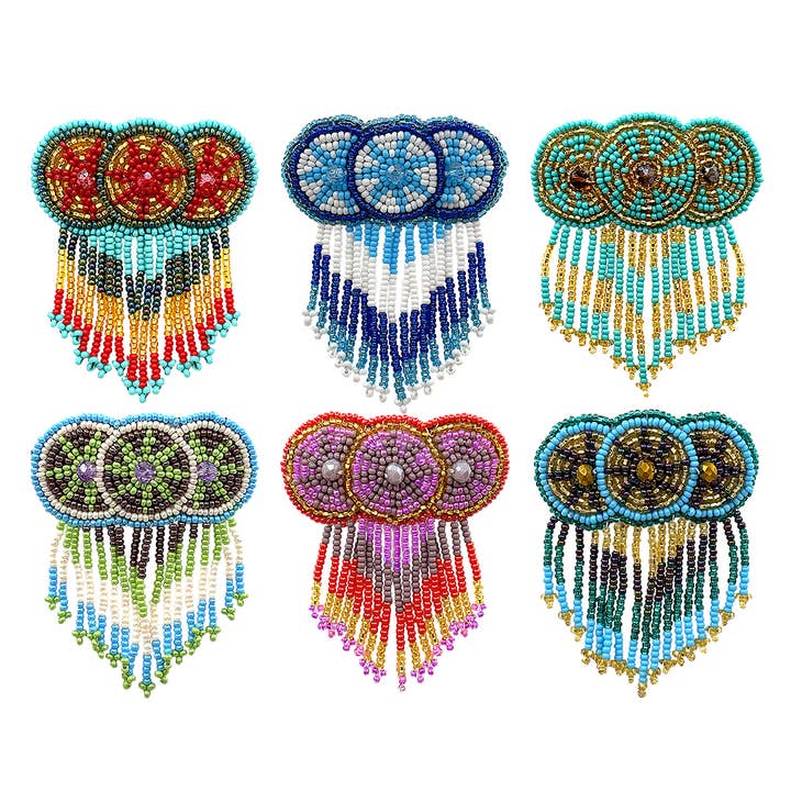Pichincha - Wholesale Barrette - Women's - Small Beaded 3 Circle Seed Bead Fringe Barrette Hair Clip