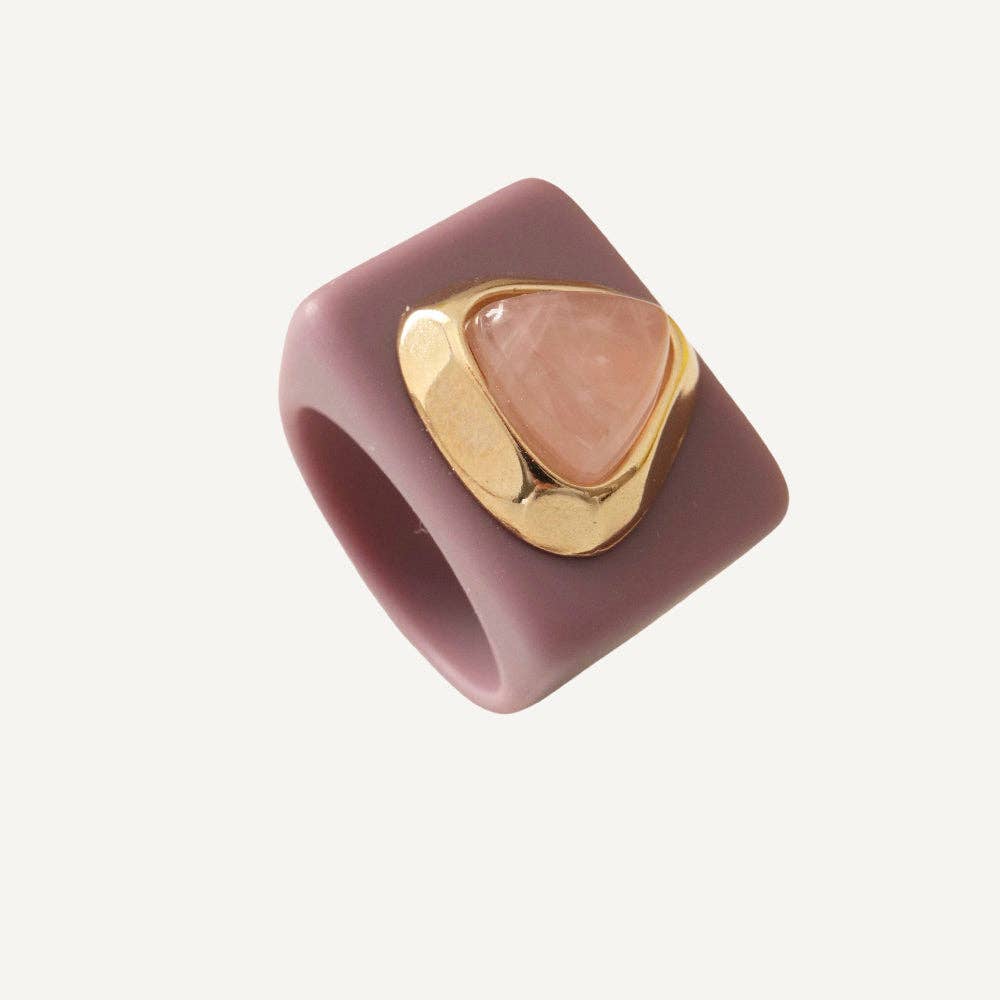 ÉMOLO - Vente Bague de cocktail/de cérémonie - Bague femme couleur mûre quartz rose0