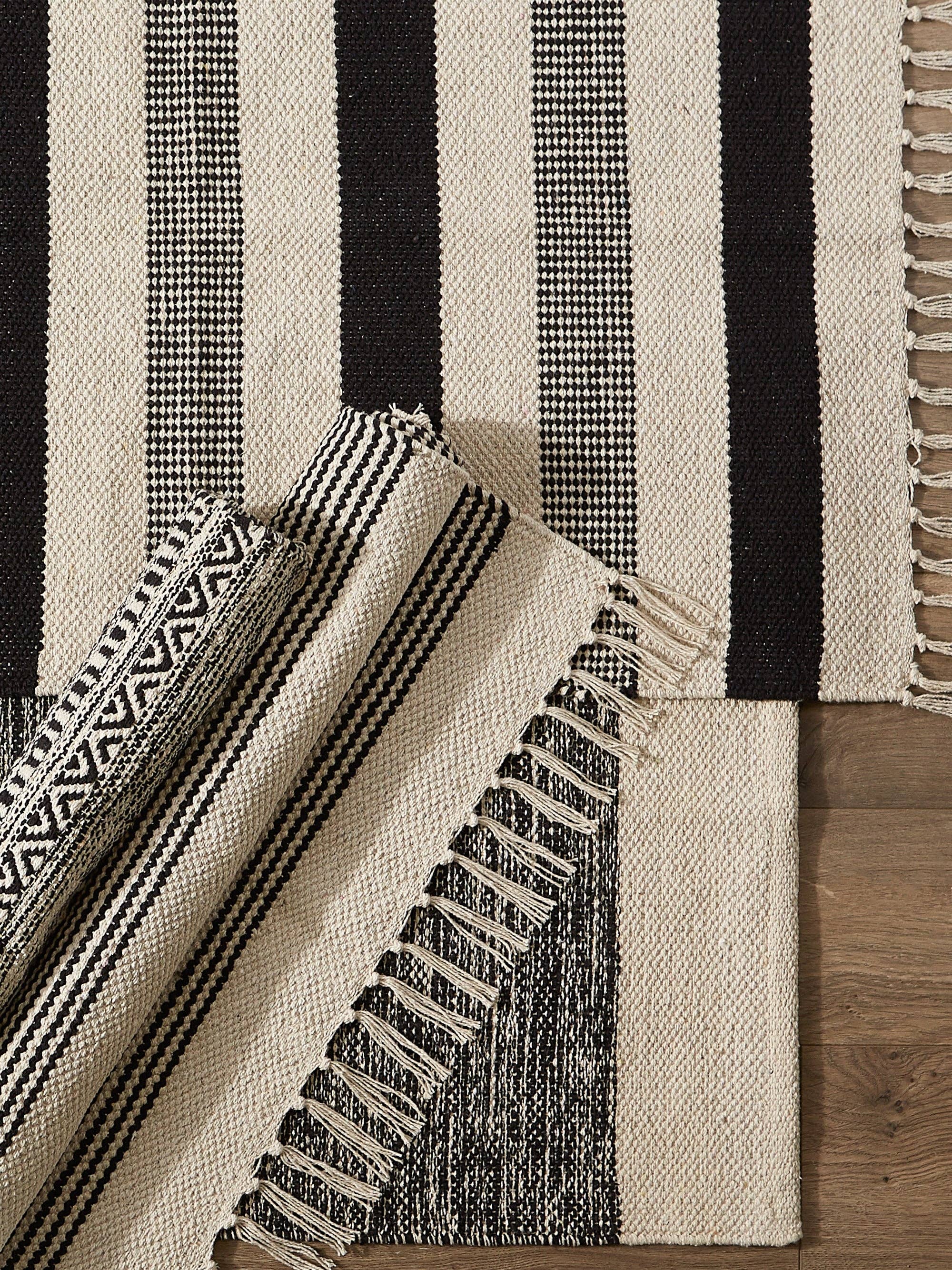 Welcome Home Unbeatable Deals - Vente Tapis - Tapis tissé à la main à bordures panachées noires 2 x 3 pi9