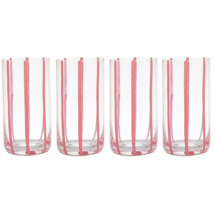 Stribet Pink 4-pak Highball Glas for engroshandel hos Ladelle Group