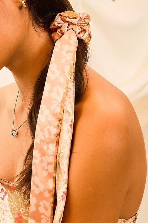 OLIVE MULTI Floral Print Satin Hair Tie for wholesale on Faire5