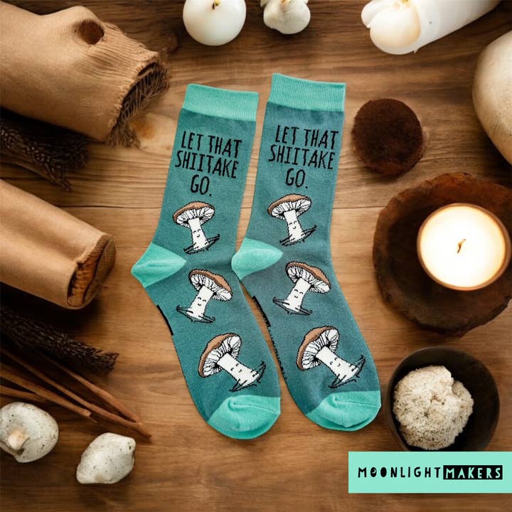Moonlight Makers - Wholesale Socks – Unisex - Let That Shiitake Go - Funny Unisex Socks - Mushroom, Yoga1