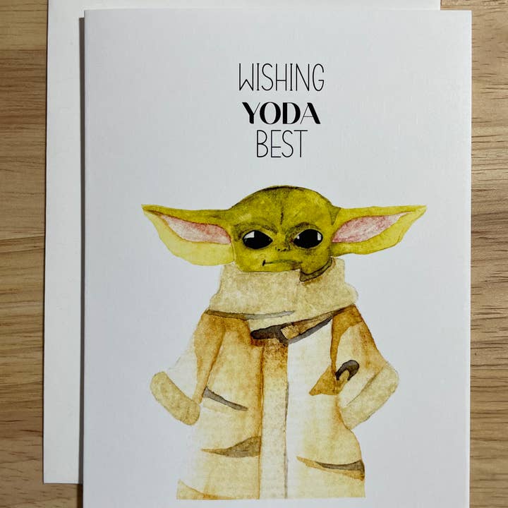Kristin Schmidt Artist – Engroshandel Babykort – Wishing Yoda Best - Baby Yoda - Akvarel lykønskningskort