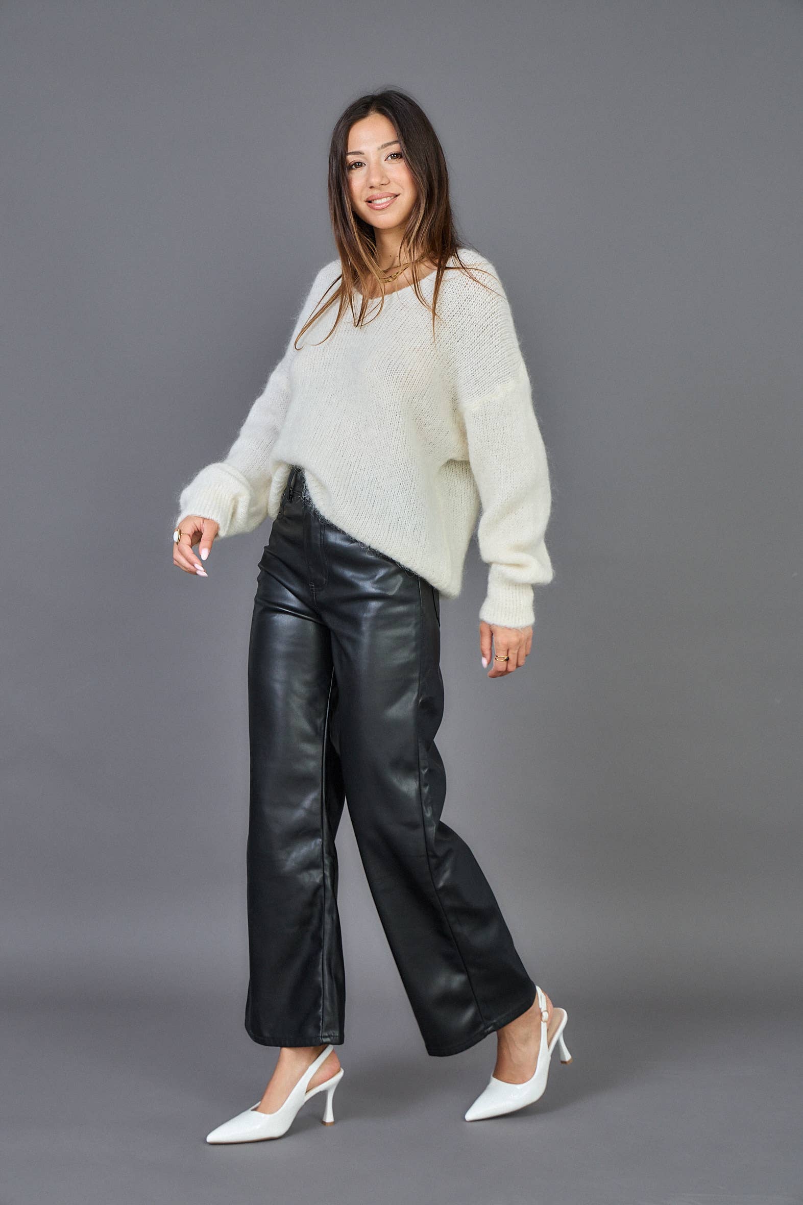 Black Women's straight relaxed faux leather pants - ANA & LUCY for wholesale on Faire4
