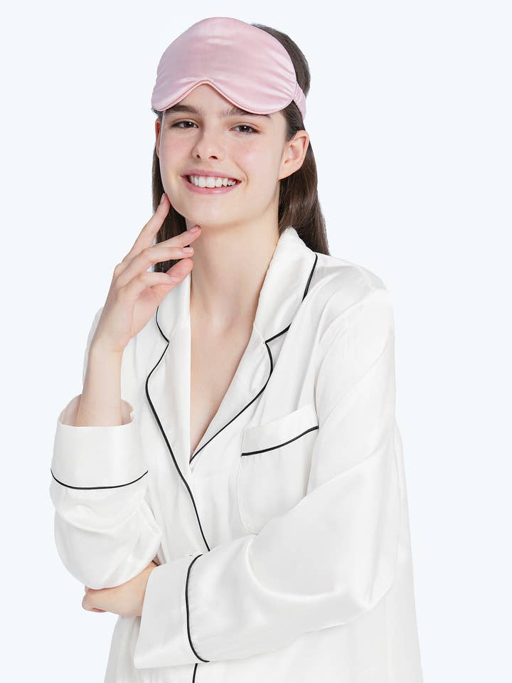 100% Mulberry Silk Pajamas & Sleep Eye Mask Set + FREE Silk Bag for wholesale by MommeSilk