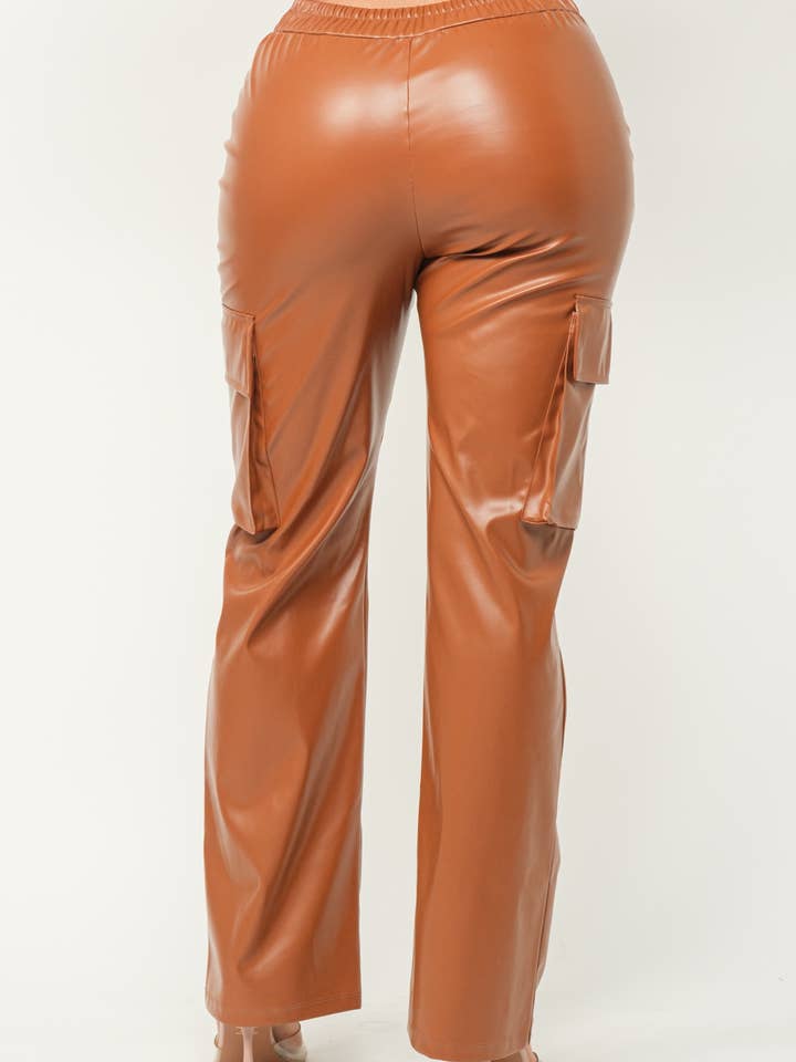 Julia by LoveJ - Wholesale Pants - Women's - Leather Front V-Cut Side Flap Pocket Cargo Pants