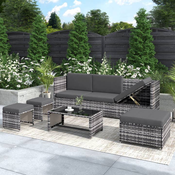 Rattan Garden Furniture Set 3-Piece Grey – Steel Frame, Weatherproof, Space-Saving, Easy to Clean, Patio Lounge Sofa Set for Outdoor Use for wholesale by Urban Meuble UK
