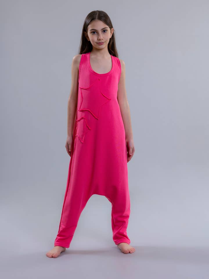 Star Jumpsuit For Girls - Fuchsia for wholesale by Pear