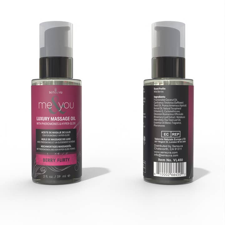 Sensuva - Wholesale Massage Oil/Gel - Me & You Pheromone Infused Massage Oil- Berry Flirty 2 oz.
