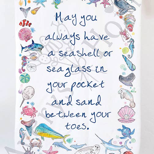 Ocean Blessing Beach Souvenir Customizable Tea Towel for wholesale by Avery's Home