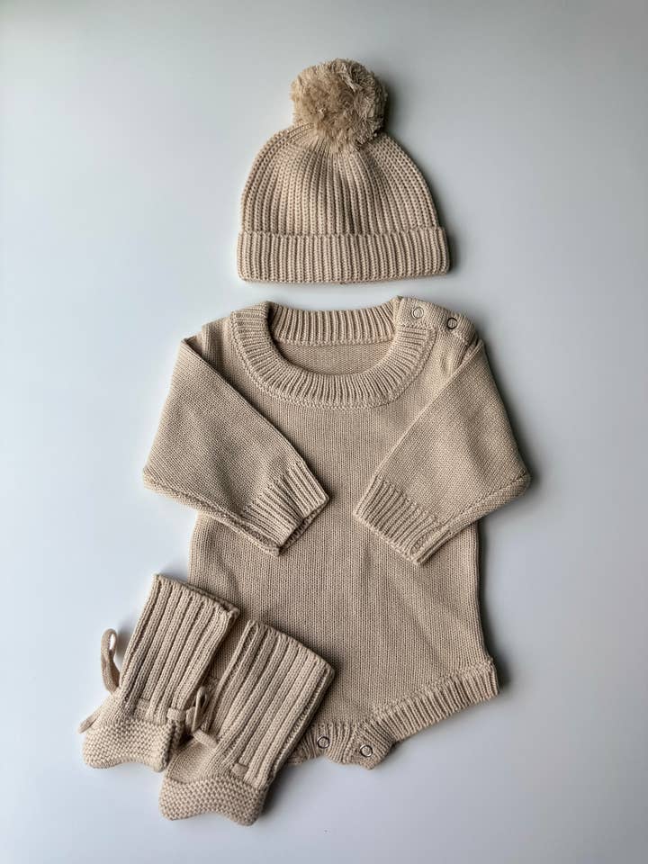 Cotton Baby Sweater, Hat & Booties Set – 0-3 Months for wholesale by Stroller Society