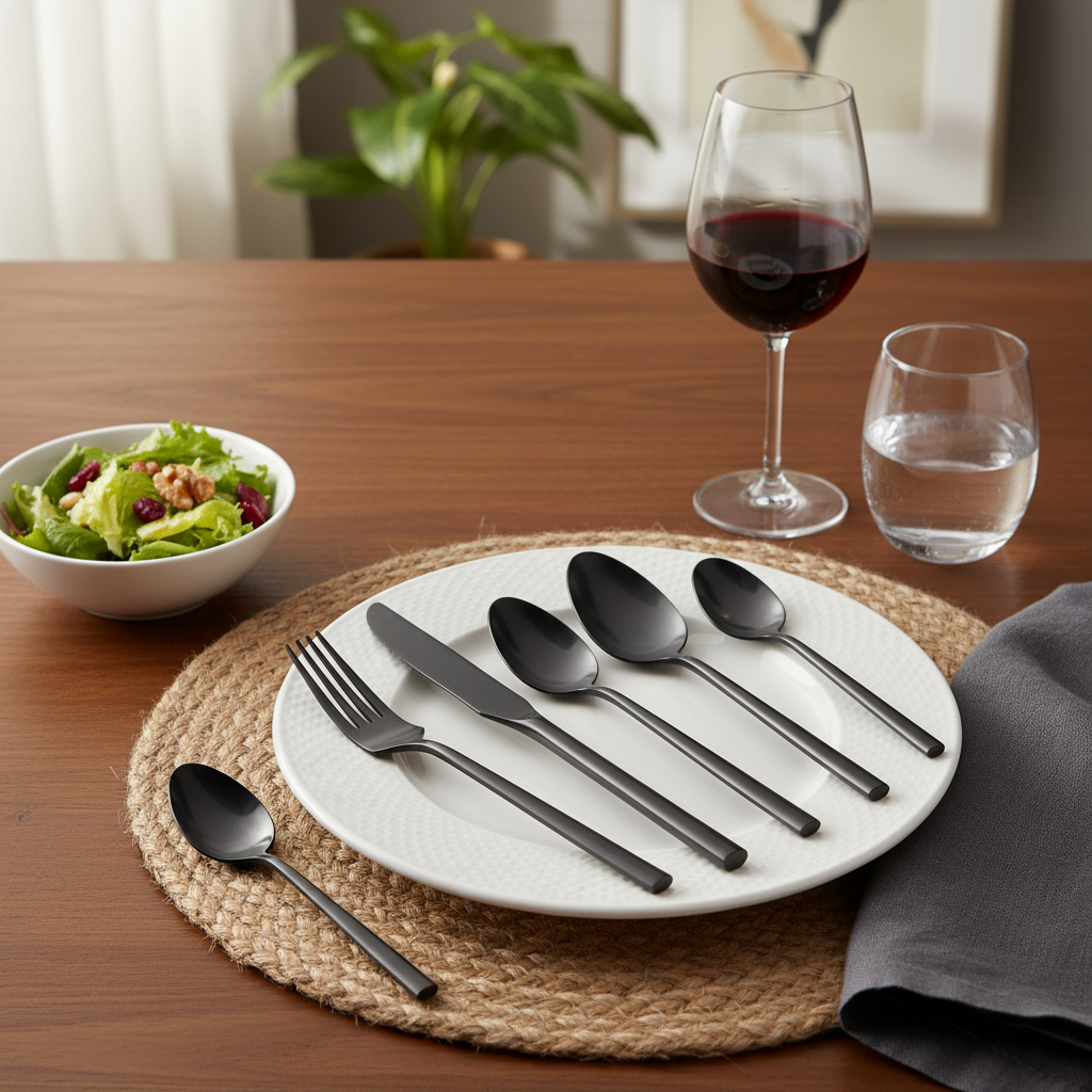 Kadra Kitchenware - Wholesale Flatware Set - Vikko Sutherland Brushed Black 20 Pc 18/10 SS Flatware Set1