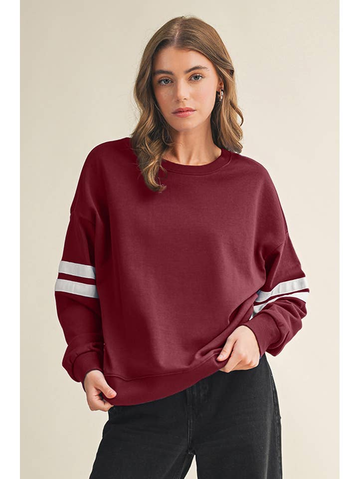 Aapparella - Wholesale Shirt - Women's - Striped Detail Drop Shoulder Oversized Sweatshirt | S-XL9