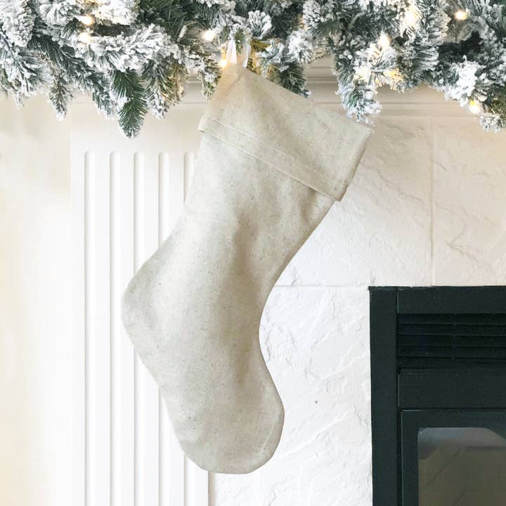 Natural Linen Christmas Stocking for wholesale by Porter Lane Home