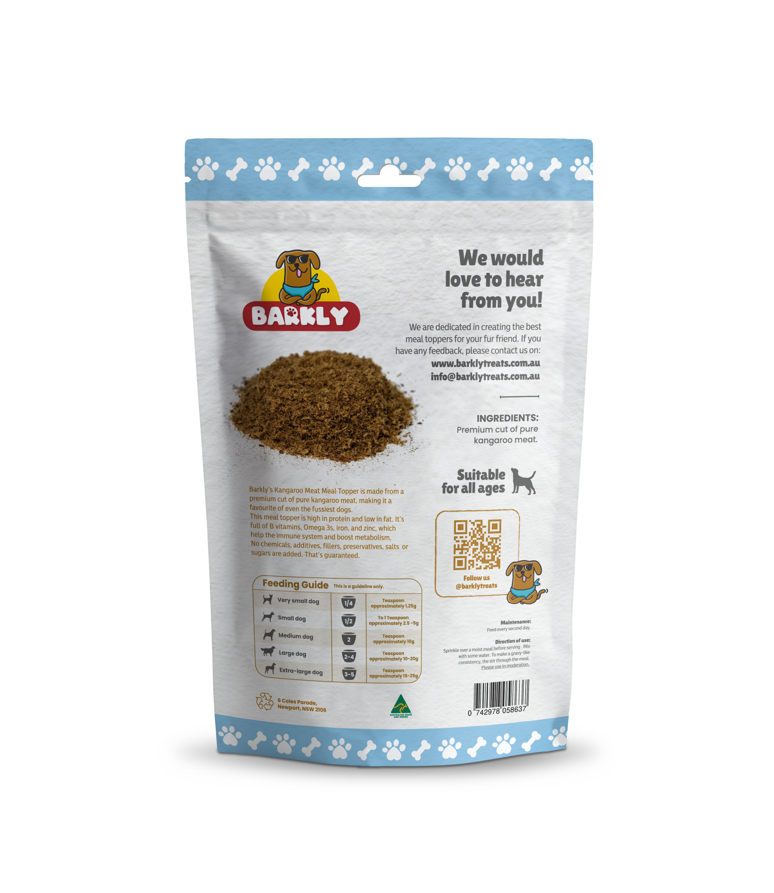 Barkly Natural Dog Treats – wholesale Godis - Hund – Känguru Måltid Topper1