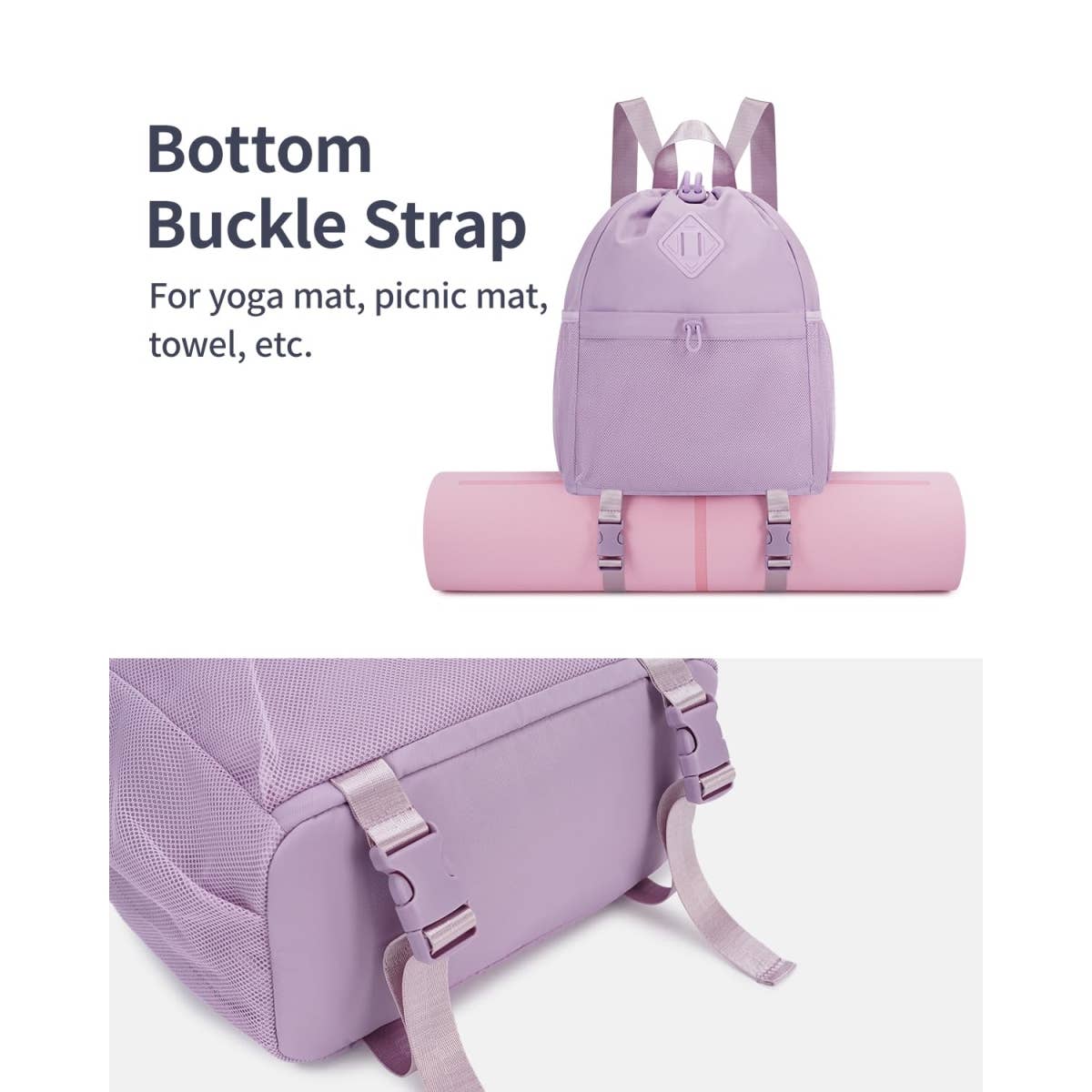 wandf - Vente Sac à cordon de serrage – unisexe - Sac à dos de sport avec cordon de serrage et sangle pour tapis de yoga19