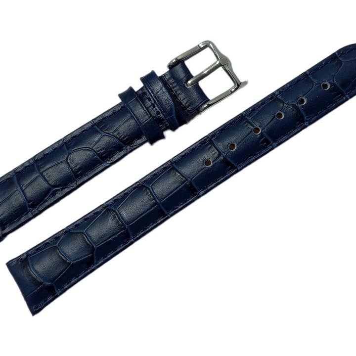 Cinturino in pelle di alligatore bombata blu da 16 mm per la vendita all'ingrosso da parte di BRACELETS MONTRE ACH