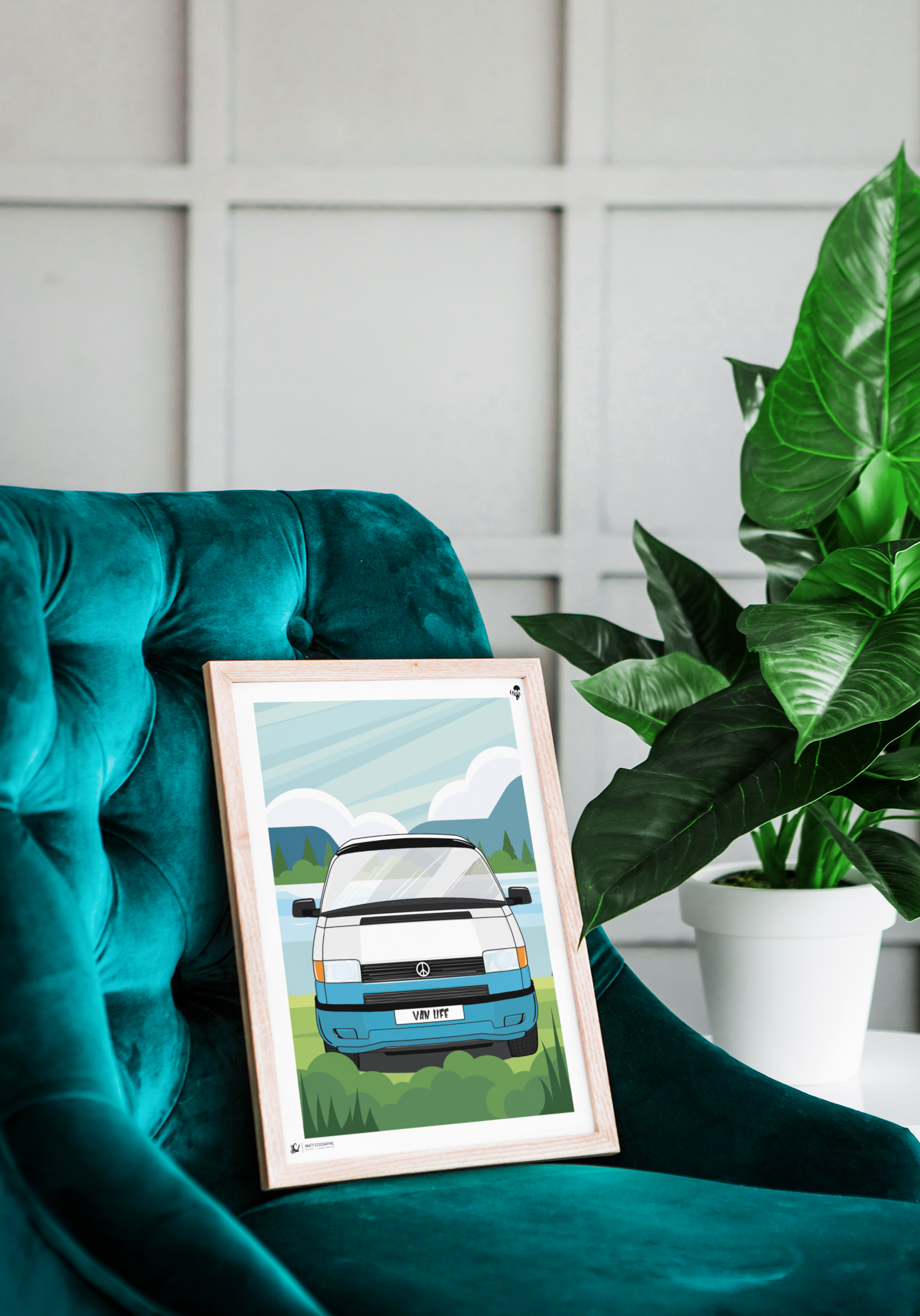 Matt Cockayne Illustration - Wholesale Art Print - T4 VAN LIFE BY THE LAKE2