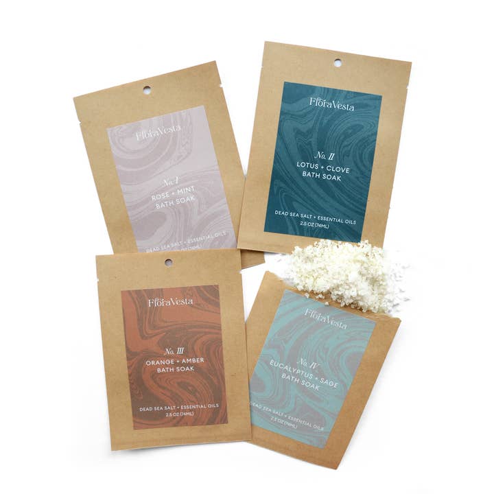 Flora Vesta - Wholesale Bath soak/milk - Rose & Mint Bath Salt Soak Sachet - Single Use Pouch 2