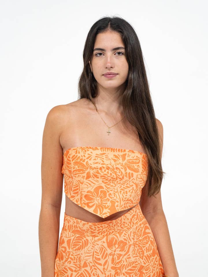 Linnebandeau i orange blommönster för wholesale av Gipcco Design