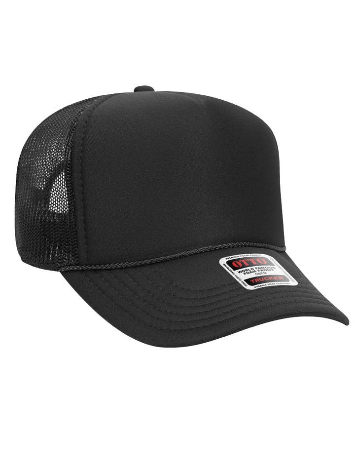 Casquette Trucker OTTO Noire en Mousse à Profil Moyen Avant pour la vente par Wholesale Accessory Market