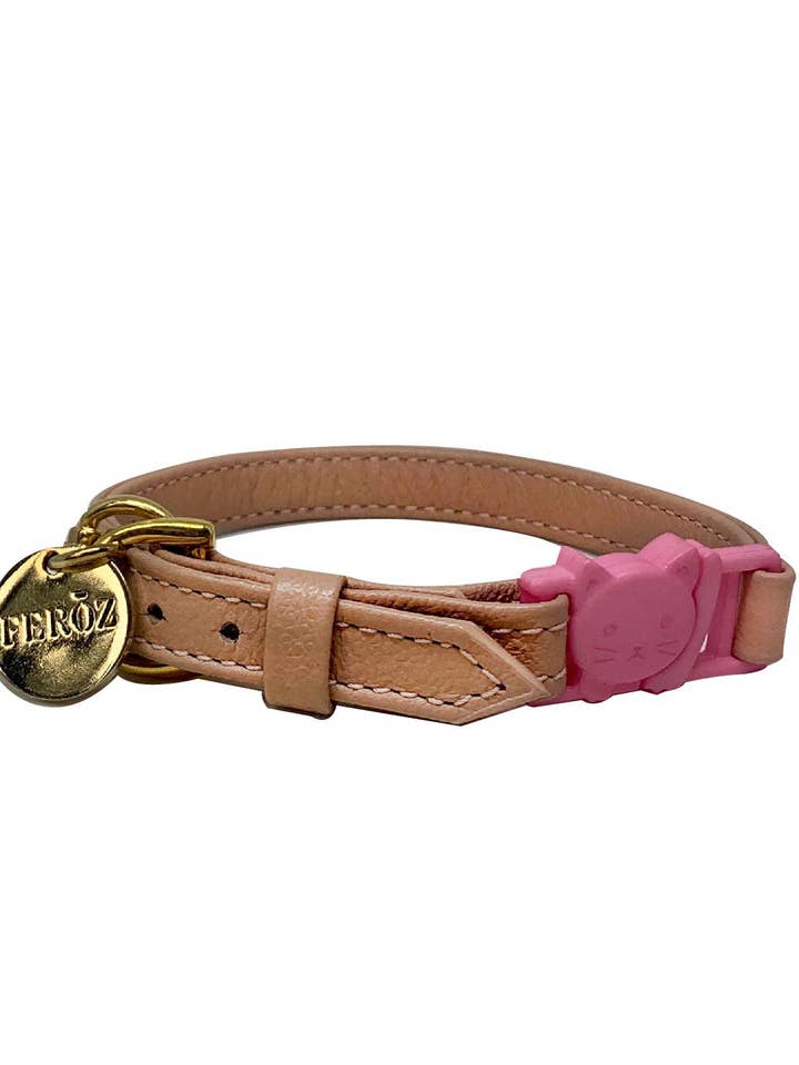 Dusty Rose Leather Cat Collar for wholesale by Feroz - Urban Pet Fashion