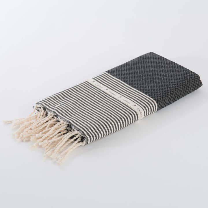 Hammam Towel Fouta Waffle Stripes - Black - 100x200cm for wholesale by Lantara