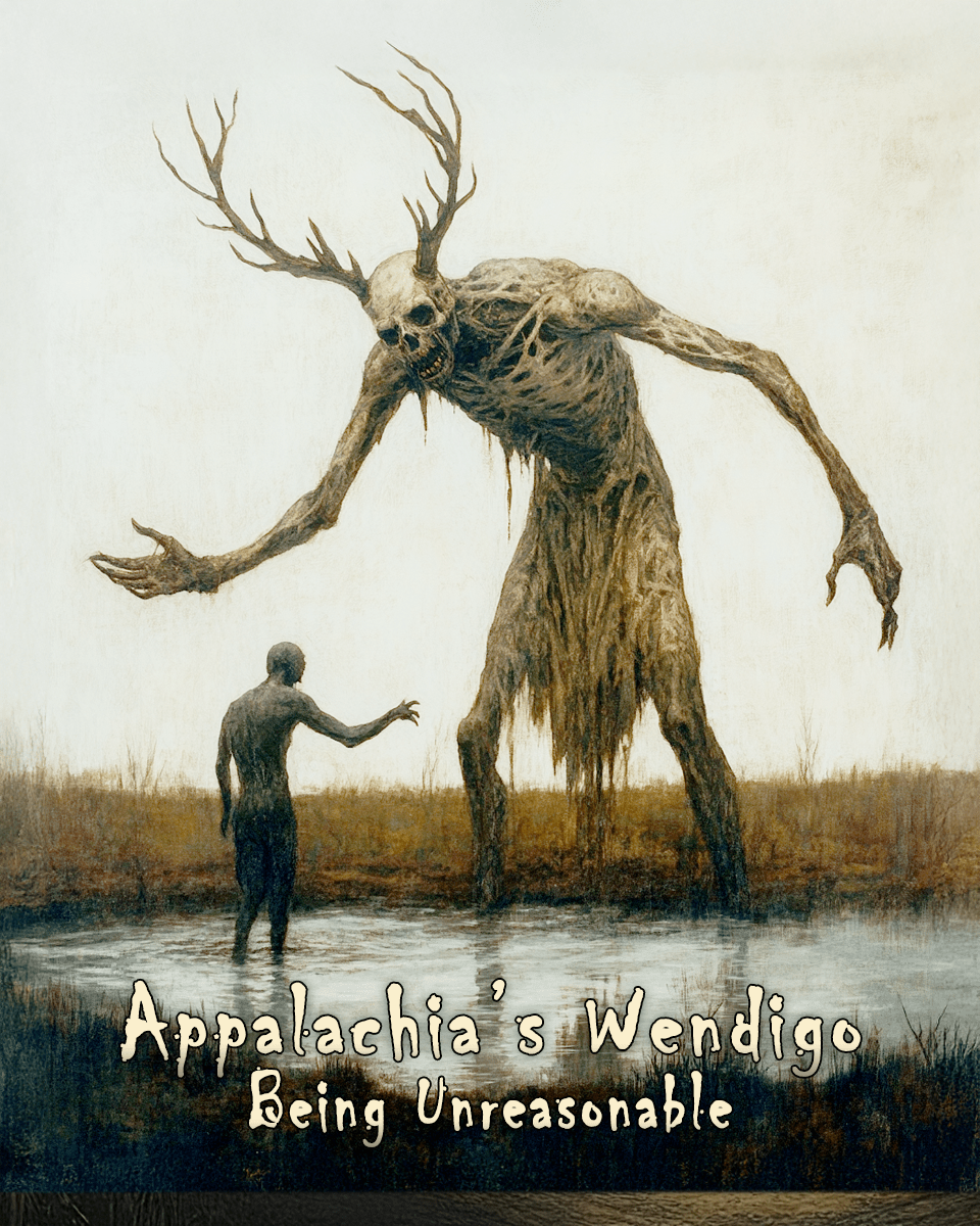 Mowbi – Impressão artística por atacado – Wendigo being Unrazoable - Impressões artísticas de parede com criptozoologia criptídica — Obra de 8 ″ x 10" para moldura de 11 ″ x 14″0
