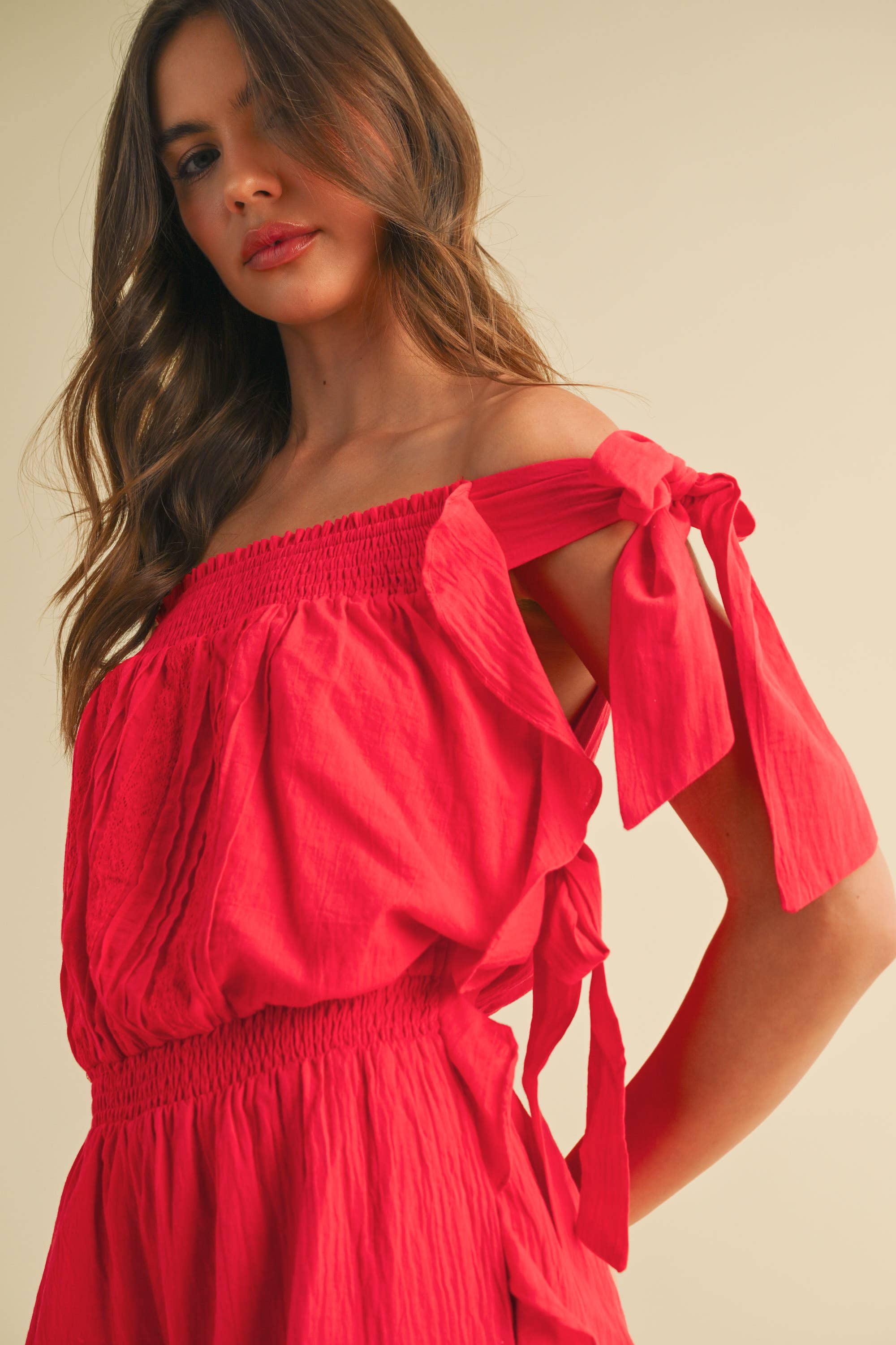 Klesis - Wholesale Romper - Women's - IR2199 RUFFLE HEM ROMPER WITH ONE SHOULDER TIE DETAIL10