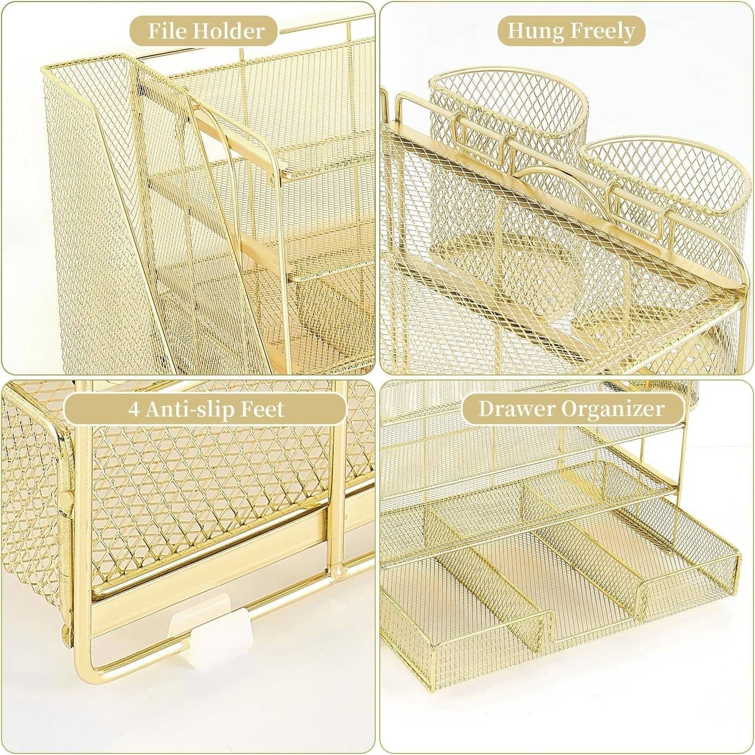 Gold 4 Tier Paper Tray Organizer With Drawer For Office Use for wholesale on Faire2