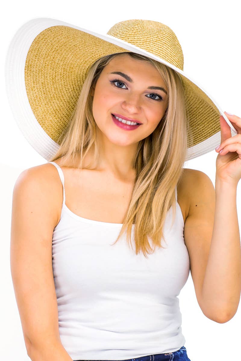 Cap Zone - Wholesale Straw Hat - Women's - Mixed Natural Stripe Trim Wide Floppy Sun Hat14