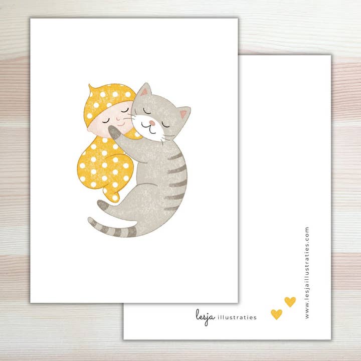 Lesja illustrations - Vente Cartes bébé - Carte bébé Cat & baby1