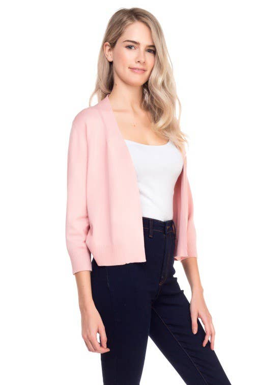 Newself Collection - Vente Cardigan – femme - Cardigan basique manches 3/4 ouvert devant léger6