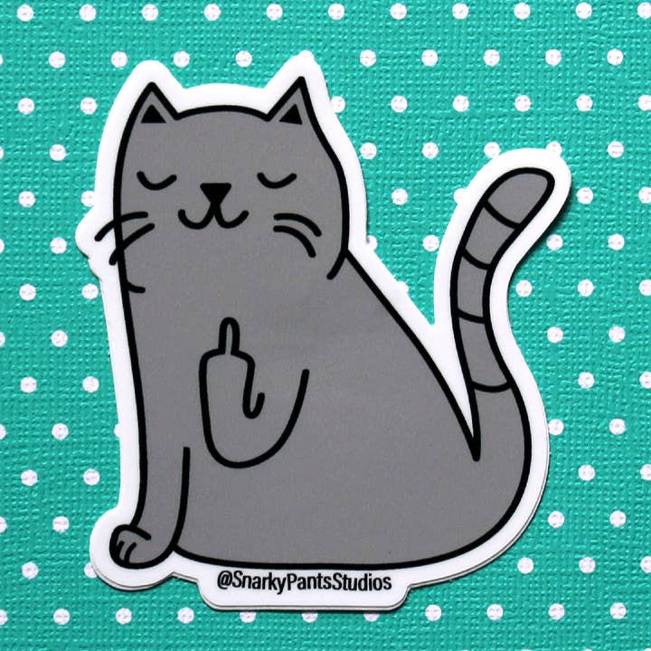 Middle Finger Cat Sticker, Gifts for Cat Lovers for wholesale by Snarky Pants Studios