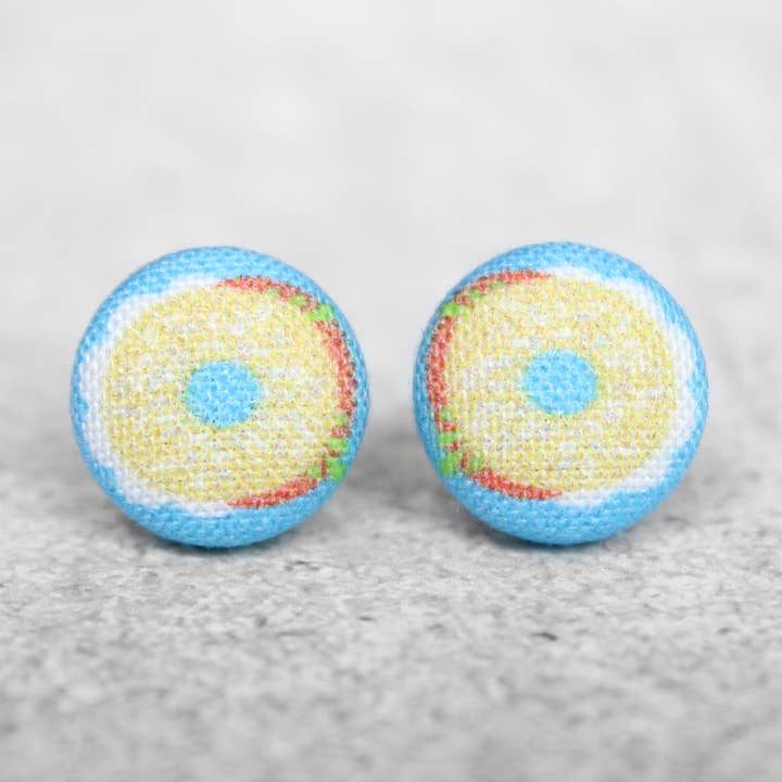 Bagel Fabric Button Earrings for wholesale by Rachel O's
