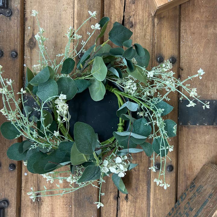 Vickie Jean's Creations Inc - Vente Fleurs artificielles - Anneau de bougie en eucalyptus Silver Dollar0